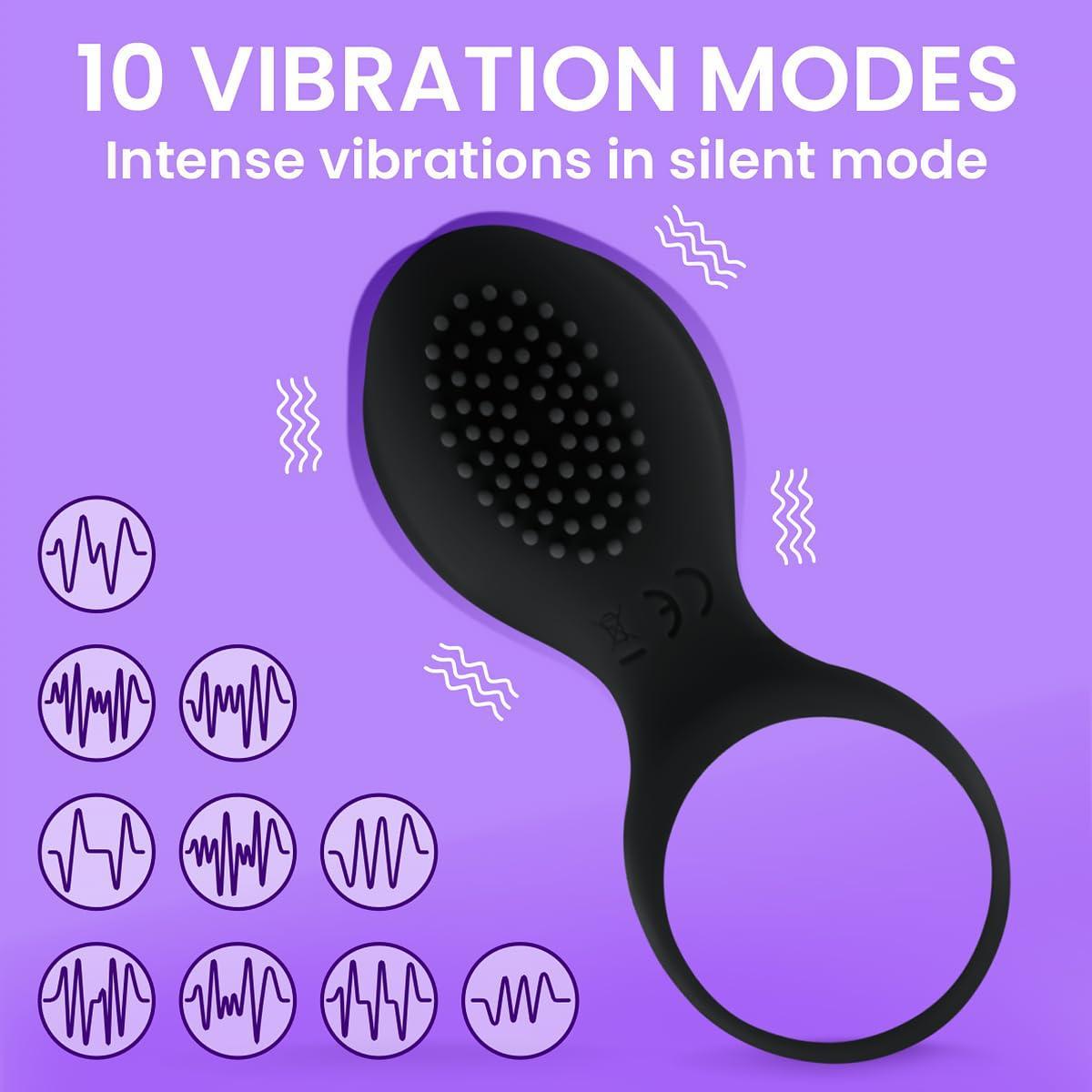 Vibrating Cock Ring Rechargeable Silicone Stretchy Vibrating Penis