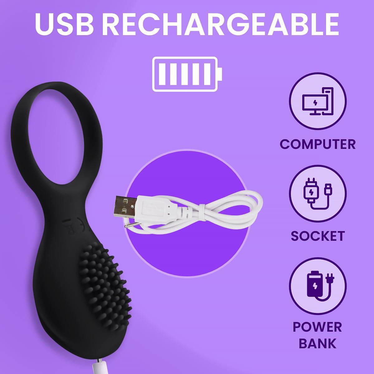 Vibrating Cock Ring Rechargeable Silicone Stretchy Vibrating Penis